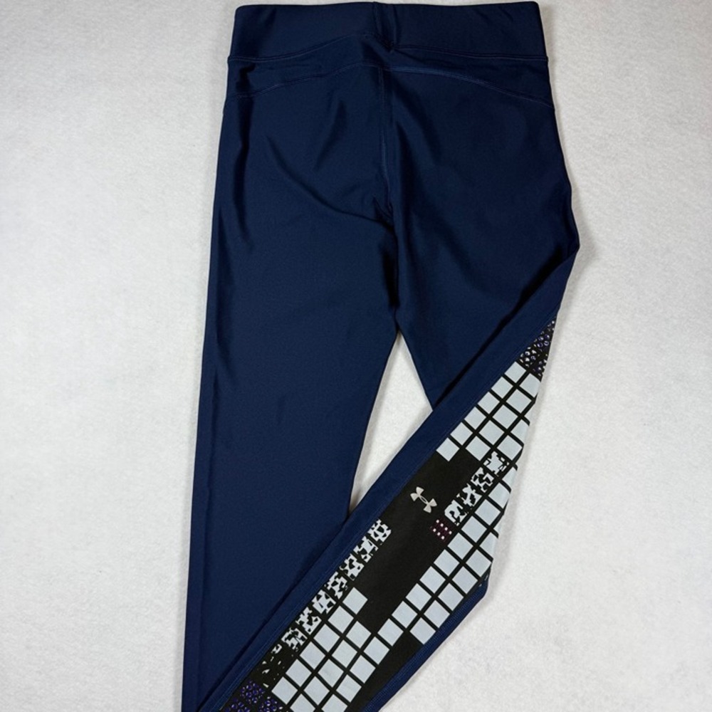 Under Armour HeatGear Compression Leggings Medium Navy Blue Geometric Grid Print - Picture 8 of 11